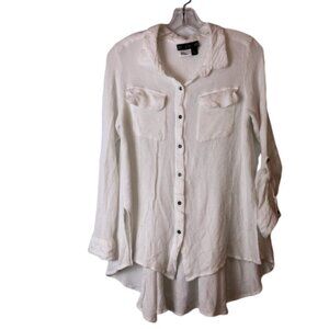 Tru Luxe Women's Large Button Up Shirt Collared Long Sleeve White Waffle Weave